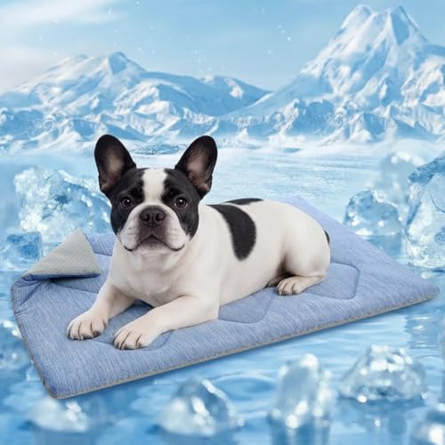 Queenmore Dog Cooling Mat, Cool Dog Mat, Portable Flat Pet Pads for Dogs, Materials Safe, Washable Non-Slip Cooling Pet Pad for Puppy in Summer (Blue Diamond, Medium(31" x 19")) - color: Blue Diamond, size: Medium