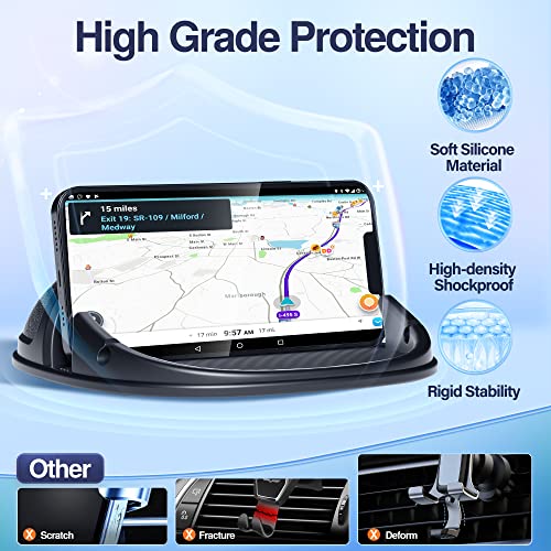 Loncaster Car Phone Holder, Car Phone Mount Silicone Car Pad Mat for Various Dashboards, Slip Free Desk Phone Stand Compatible with iPhone, Samsung, Android Smartphones, GPS Devices and More, Black - color: Black