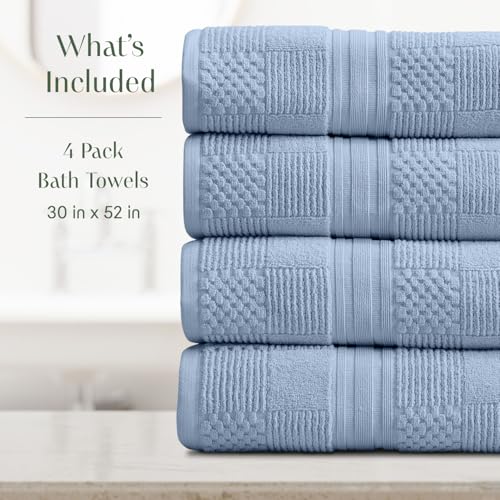 Springtree Home 100% Cotton Bath Towel Set of 4 | Blue Towels | Geometric Textured Design | Absorbent & Quick-Dry | 4 Bath Towels | Oeko-TEX® Standard 100 Cotton | Myla Collection - Blue Cashmere - color: Blue Cashmere, size: Bath Towel (4 Pack)