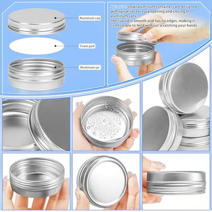 16Pack 2oz Tin Jars, 60ml Metal Tin cans, 2Ounce Aluminum tin can jar Containers with Screw Lid for Lotion Bars, Spices, Salve, Balms, Beard Balm, Toiletries, Creams, Samples, Makeup Cosmetic - color: Silver