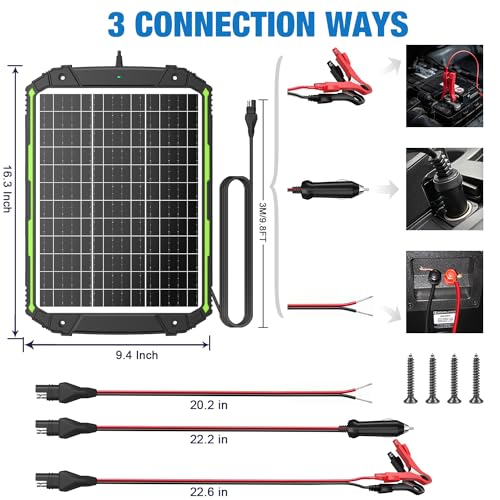 Sun Energise 25W 12V Solar Powered Battery Charger & Maintainer, Built-in Smart MPPT Charge Controller, Waterproof 25 Watt 12 Volt Solar Panel Trickle Charging Kits for Car Auto Boat RV Marine Trailer - color: Green, 25W PRO