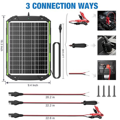Sun Energise 25W 12V Solar Powered Battery Charger & Maintainer, Built-in Smart MPPT Charge Controller, Waterproof 25 Watt 12 Volt Solar Panel Trickle Charging Kits for Car Auto Boat RV Marine Trailer - color: Green, 25W PRO