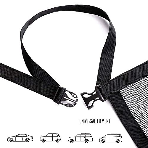 Dog Car Net Barrier - Universal Fit Sturdy Mesh, Easy to Install, Convenient for Air Conditioning, Easy to Clean & with Flexible Bungee Cords for Seat Movement