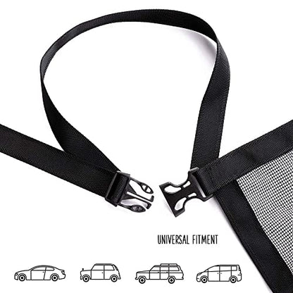 Dog Car Net Barrier - Universal Fit Sturdy Mesh, Easy to Install, Convenient for Air Conditioning, Easy to Clean & with Flexible Bungee Cords for Seat Movement