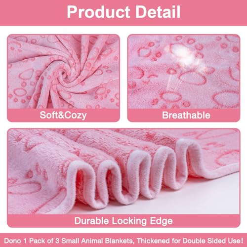 Dono 1 Pack 3 Dog Blankets, Soft Fluffy Fleece Pet Blanket Warm Sleep Mat Paw Print Design Puppy Kitten Throw Blankets Doggy Blanket for Dogs - color: Pink Bone, size: Medium(30*20")