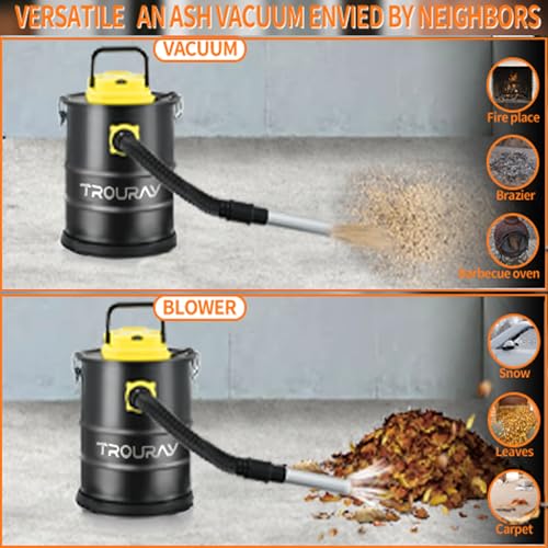 Fireplace Ash Vacuum Cleaner, 2.6 Gallon Heat Resistant Lightweight Canister Vacuum Cleaner with 800W Powerful Suction Blowout for Fireplaces, Pellet Roasters, Woodstoves Pellet Ash Vacuums - size: 2.6 Gallon