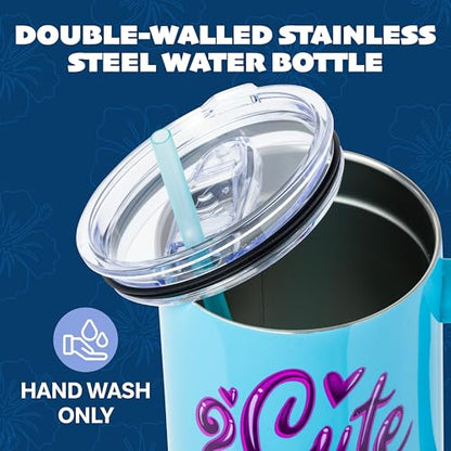 Silver Buffalo Disney Lilo and Stitch “2 Cute” Double Walled Stainless Steel Tumbler with Handle, Fits in Standard Cup Holder, 40 Ounces - color: Kawaii Stitch Sitting