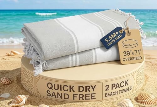 LANE LINEN Extra Large Beach Towels 2 Pack – Oversized 39"x71", Pre-Washed, Quick Dry, Sand-Free & Absorbent Pool Towels, Stylish & Lightweight for Women – Grey - color: 10: Grey, size: Pack of 2