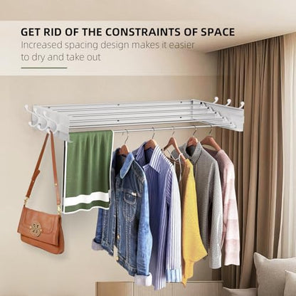 Laundry Drying Rack, Collapsible Wall Mounted Clothes Drying Rack - Foldable,Space Saving, 13.2 Linear Ft, 5 Aluminum Rods, 60 lb Capacity (White, 31.5" Wide) - size: 31.5"