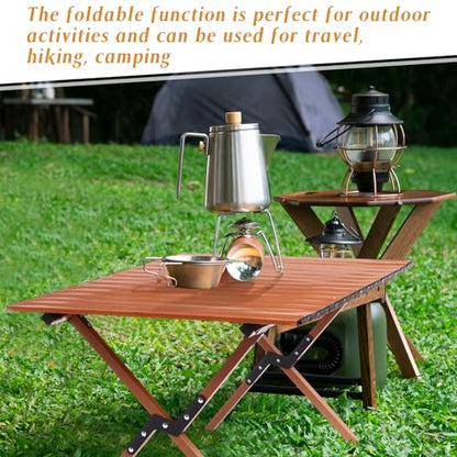 Suzile 2 Pack 4FT Folding Camping Table, Roll Up Portable Camp Table with Carry Bag, Low Collapsible Lightweight Aluminum Outdoor for Camping, Picnic, Beach, Patio, Kitchen(Nut Brown) - color: Nut Brown