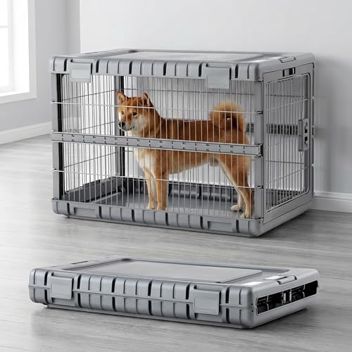 ZOMISIA Collapsible Dog Crate for Large Dogs - 36"L Heavy Duty Dog Kennel No Tools Required with 4 Sides Steel Foldable Cage for Dogs Indoor Furniture, Portable Carrier with 2 Smooth Wheels, Gunmetal - color: Gunmetal, size: 36.42 x 24.2 x 26 in