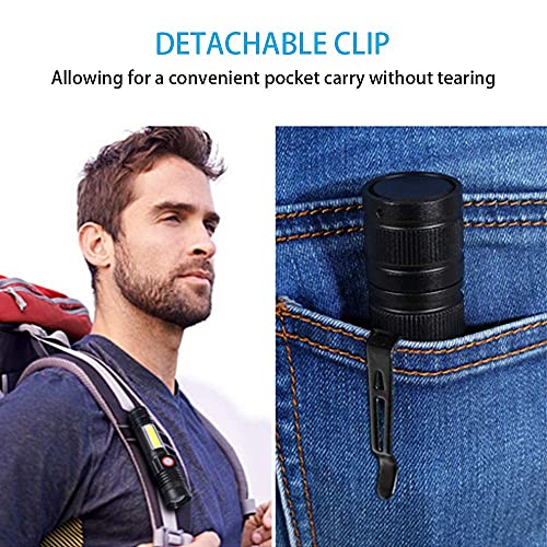Hoxida Flashlight USB Rechargeable, Magnetic LED Flashlight, Super Bright LED Tactical Flashlight with Cob Sidelight, Waterproof, Zoomable Best Small LED Flashlight for Camping, Emergency Flashlights - color: 2pack Magnetic flashlight