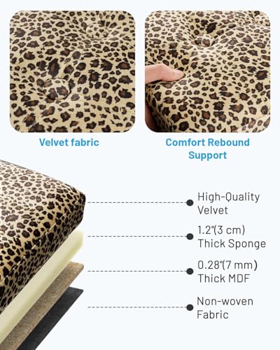 Bsketa Storage Ottoman Foot Rest Stool, Small Velvet Storage Ottomans Bench, Folding Footstool with Side Pockets, Foot Rest Under Desk for Living Room Bedroom, 17x13x13 in, Leopard Print - color: Leopard Print-with Side Pockets