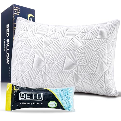 BETU Cooling Pillow Queen Size, Shredded Memory Foam Pillow for Hot Sleepers, Adjustable Firm Soft Support Pillows, Cool Bed Pillows for Side Back Stomach Sleeping Sleepers, gifts for boyfriend, White - color: White, size: Queen (1 Count)