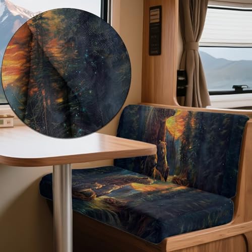 Bear Forest Pattern 2 Pcs RV Dinette Cushion Covers Anti-Slip Camper Cushion Slipcover Thickened 2 Seat Sofa Chair Cover 1 Backrest Covers and 1 Bench Covers - color: Bear Forest