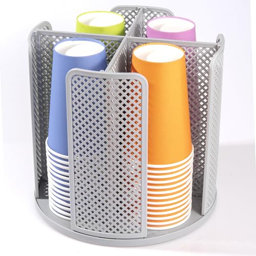 Rotating Paper Cup Dispenser, Cup Holder with 4 Compartments, Disposable Coffee Cup Dispenser Removable, Plastic Cup Storage & Lid Holder for Countertops, Kitchen, Coffee Stations (Gray) - color: Gray