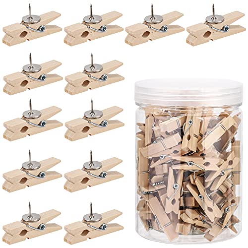 100Pcs Push Pin with Wooden Clips Tacks for Cork Board Artwork for Bulletin Board Crafts Arts Projects Photo Supplies(Wood Color) - color: 100-wood Color