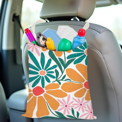 Flower Car Trash Can, Car Trash Bag Hanging, Waterproof Cars Back Seat Hanging Organizer and Storage Trash Bags for Vehicle Travelling Camping - color: Flower01