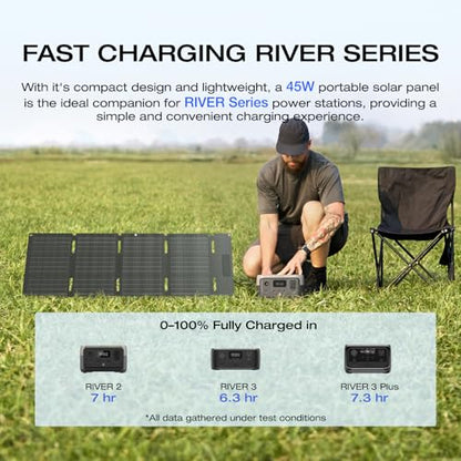EF ECOFLOW Solar Generator RIVER 3 Plus with 45W Solar Panel, 286Wh Portable Power Station LiFePO4 Battery, 3 Up to 1200W AC Outlets, <10 MS UPS, Expandable to 858Wh, <30 dB Quiet, 1Hr Fast AC Charge - style: RIVER 3 Plus+ 45W Solar Panel