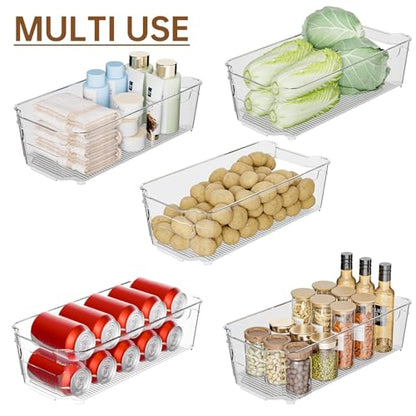 incostar Clear Fridge Organizer, Refrigerator Organizer Bins with Handle, Freezer, Kitchen Cabinet, Pantry Organization, BPA Free Fridge Organizers (12.4 inch 10 Pack) - size: 12.4 inch 10 Pack