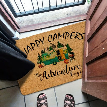Camping Mat - Outdoor Indoor Welcome Mat for Camper RVs, 17x30 Inches - color: Happy Camper - Coir Mats