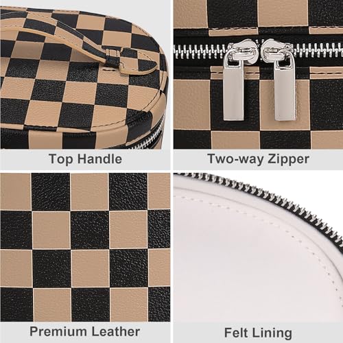 YFGBCX Checkered Makeup Bag Vanity Case with Divider Travel Toiletry Bag Women Cosmetic Bag Makeup Organizer Case - color: Checkered-Brown