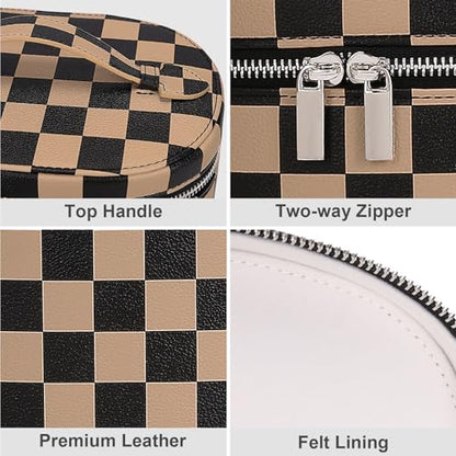 YFGBCX Checkered Makeup Bag Vanity Case with Divider Travel Toiletry Bag Women Cosmetic Bag Makeup Organizer Case - color: Checkered-Brown