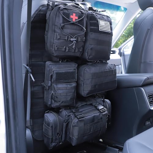 Universal Tactical Seat Back Organizer Vehicle Molle Panel Organizer Storage Bag with 5 Detachable Molle Pouch for All Vehicel Such as Jeep,Truck,SUV, Car, Ford,Chevy etc - color: Upgraded-A-Black