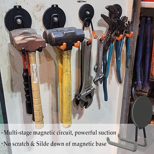 ULIBERMAGNET Magnetic Hooks,Heavy Duty Magnet Hooks,Large Manget with Hooks for Metal Cabinet Pegboard Garage Shelve Cart,2 Pack Tool Hook for Hammer Drill,Garden Tool(3.46inch/Silver) - style: 3.46" Large Extra Strong XL Grey 2PC