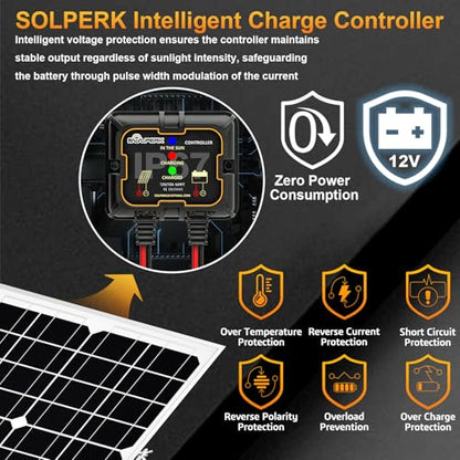 SOLPERK Solar Panel Kit 20W 12V, Waterproof Solar Battery Trickle Charger Maintainer + Smart MPPT Controller + Adjustable Mount Bracket for Boat Car RV Motorcycle Marine Automotive - size: 20W MPPT Kit