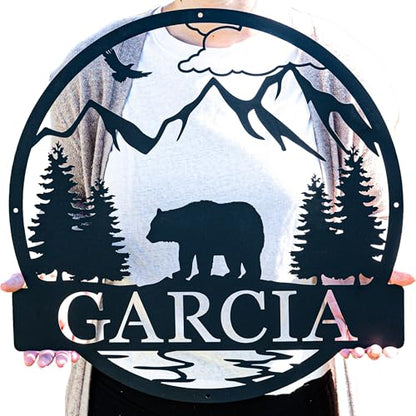 Bear Personalized Outdoor Metal Last Name Sign | Cabin Monogram Decor | Cabin Decor, Door Monogram, Rustic Decor, Custom Name Sign