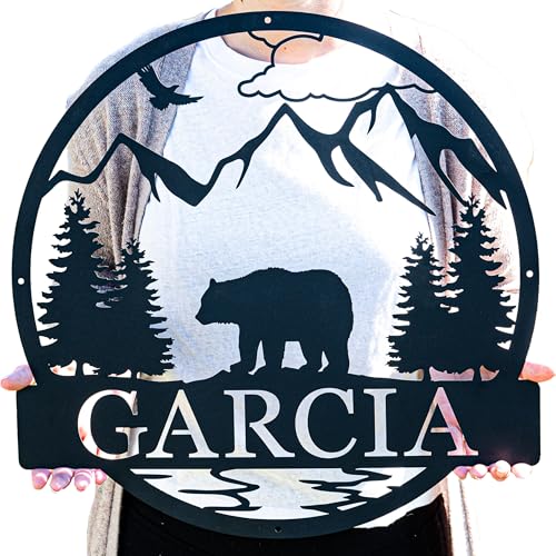Bear Personalized Outdoor Metal Last Name Sign | Cabin Monogram Decor | Cabin Decor, Door Monogram, Rustic Decor, Custom Name Sign