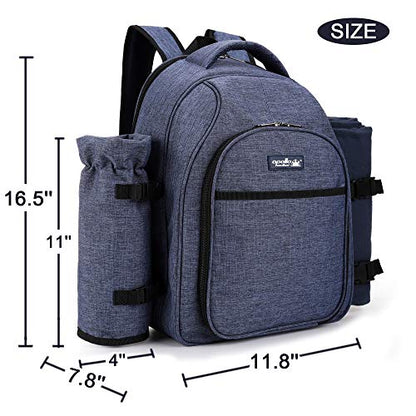 Apollo Walker Picnic Backpack Bag for 2 Person with Cooler Compartment, Detachable Bottle/Wine Holder, Fleece Blanket, Plates and Cutlery Set (2 Person, Navy) - color: Navy, size: 2 Person