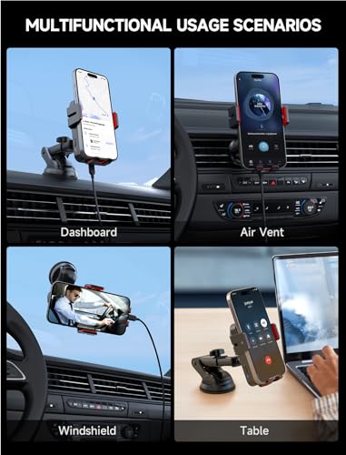 MOKPR Wireless Car Charger, 15W Auto Clamping Car Charger Dash Windshield Air Vent Phone Holder Compatible with iPhone 16 15 14/13/13 Pro/12 pro/12/11/X/8, Samsung S24/S23/S22, red - color: Red