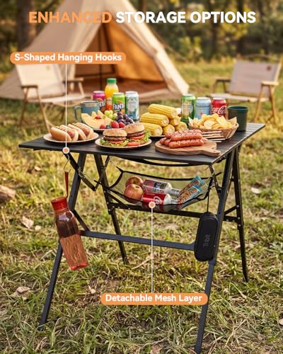 Sportneer Camping Table: 35.4"x23.6" Large Bi-Fold Portable Folding Table with Fast Open Design, 3 Adjustable Heights Aluminum Tabletop for Camping Picnics Fishing BBQs & Backyard Use - color: Black