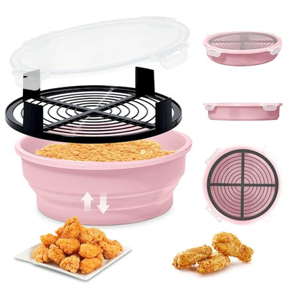 FJNATINH Collapsible Batter Bowl - Mess Free Better Breader Shaker Bowl with Lid Breading Shaker Container - Great for Fried Fish, Fried Chicken, Onion Rings, Wings & More,No Leak,Easy to Store,Pink - color: Pink