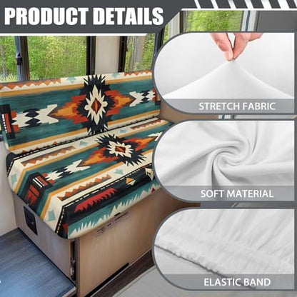 RV Dinette Cushion Covers Aztec Geometric Camper Cushion Covers Dinette Booth Set South Western RV Seat Covers for Travel Trailer Couch Sofa,1 Bench Cover and 1 Backrest Cover - color: Aztec Geometric