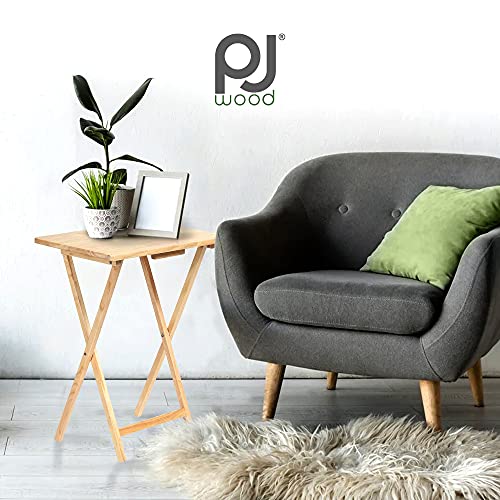 PJ Wood Rectangle Folding Portable TV Snack Serving Tray Table, Solid Wood Construction with Natural Finish, Natural, 2 Piece Set - color: Natural, size: 2-Piece Set