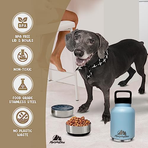 MurphyBlue Dog Water Bottle | 32 oz. Capacity Insulated Stainless Steel, Lid w/Built-in Carabiner, BPA Free Plastic Detachable Bowls, Portable Dog Water Bottles, Travel Bowls for Pets