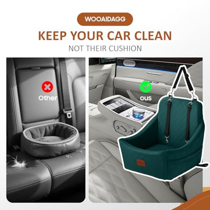 WOOAIDAGG Dog Car Seat for Medium Dogs, Pet Travel Bed with Seat Belt Channel, Fully Detachable and Washable, 3 Straps Easy to Install (Green) - color: Green