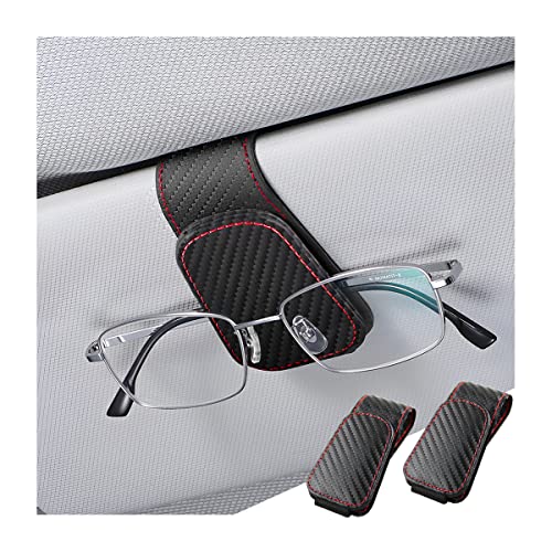 zipelo Sunglasses Holder for Car Sun Visor, 2 PCS Magnetic Leather Eyeglass Hanger, Sun Glasses Mount Clip on Visors, Ticket Card Cash Organizer, Auto Interior Accessories (Carbon Fiber) - color: Carbon Fiber, size: 2 PCS