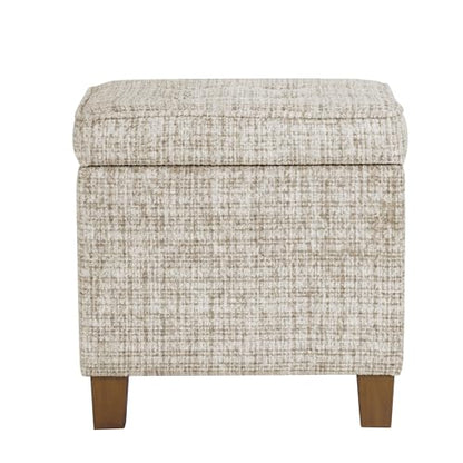 HomePop 18" Square Tufted Storage Ottoman - Cream Textural Woven - color: Cream Textural Woven