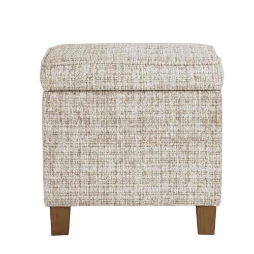 HomePop 18" Square Tufted Storage Ottoman - Cream Textural Woven - color: Cream Textural Woven