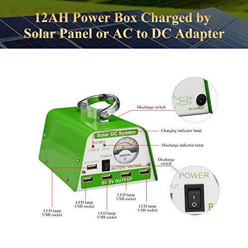 Solar Lights for Inside, 4 Bulbs Solar Shed Lights with On Off Switch, 30W Solar Panel Kit 115WH Backup Battery with Phone Charger, AC to DC Adapter, Home Solar Power System Complete Kit