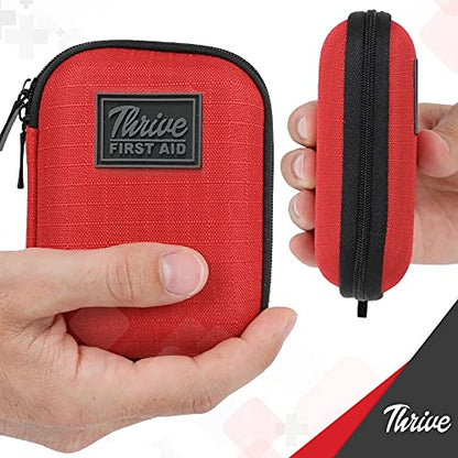 Thrive Mini First Aid Kit - Compact Travel Essentials Pack - Waterproof Camping Essentials Set - Portable Car First Aid Kit & Hiking Supplies Pouch - 66-Piece Set, Red Shell Case - style: 66 Piece - Shell