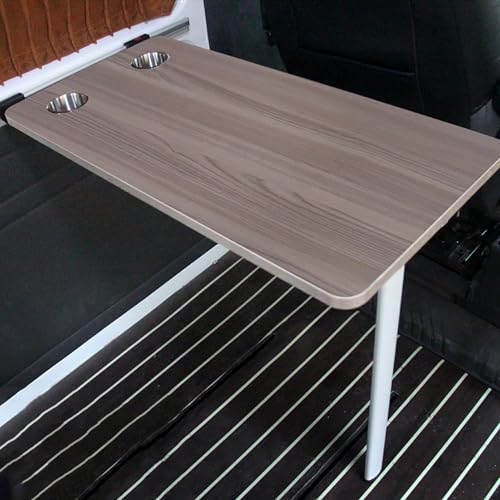 Foldable Rv Table with 2 Cup Slots, Wall Mount Folding Picnic Table Space-Saving Computer Desk Workstation, Wood Camper Table for RV, Home Office, Bedroom or Kitchen, Gray - color: Gray