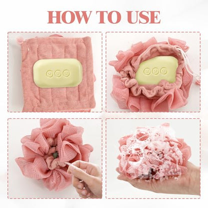 3 Pcs Soap Bar Loofah, 2 in 1 Bar Soap Loofah Pouch Can Hold Soap Effective Exfoliation for Bathing (Khaki+ Beige + Pink) - style: Khaki+ Beige + Pink