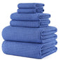POLYTE 430 GSM Microfiber Quick Dry Lint Free Oversize Bath Towel Set, 6 Piece (Waffle Weave) - color: Royal Blue