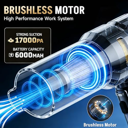 Handheld Car Vacuum Cordless, 17000PA Mini Car Vacuum Portable Cordless, Brushless Motor with Digital Display, Car Vacuum Cleaner for Office Desk Home Kitchen Car Pet Hair, Travel