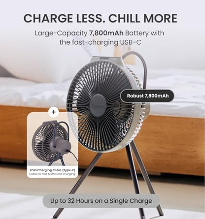 Claymore V600+ Warm Gray Rechargeable Portable Fan – 7,800mAh Battery, 4-Speed BLDC Ultra-Quiet Air Circulator USB-C Charging 32 Hrs Runtime Tripod Mountable Adjustable for Camping, Indoor, Outdoor - style: V600+ (Warm Gray)